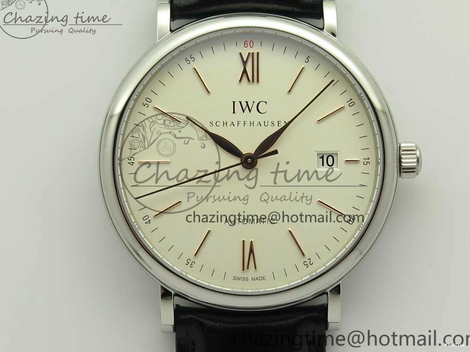 MIROTIME 0309 Portofino Automatic SS FKF 1:1 Best Edition White Dial RG Markers on Black Leather Strap A Stretchable 7141